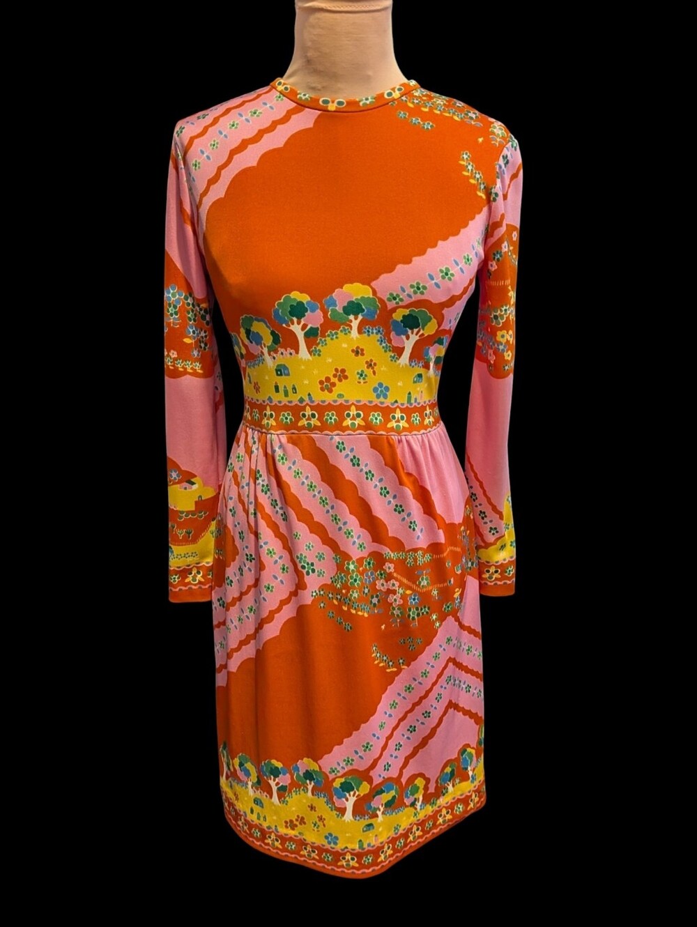 PAGANNE Vintage 70s Bold Print Knit Dress.